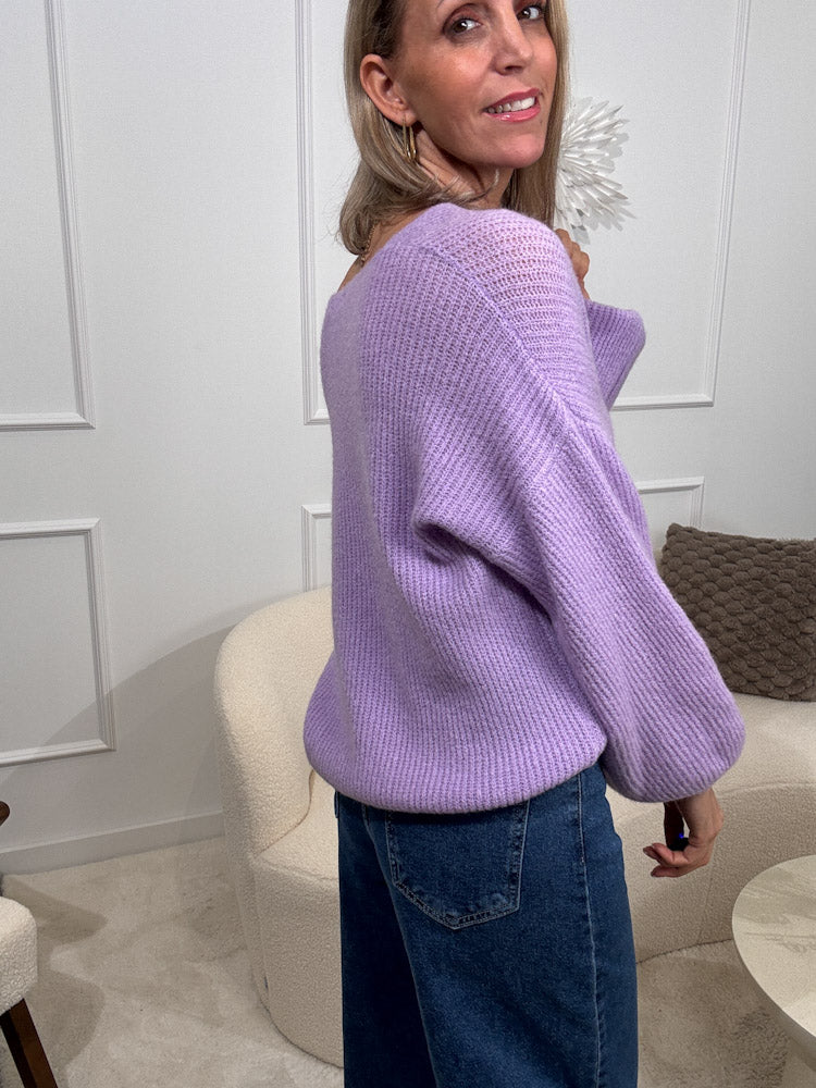 "New York V" weicher Strickpullover - flieder