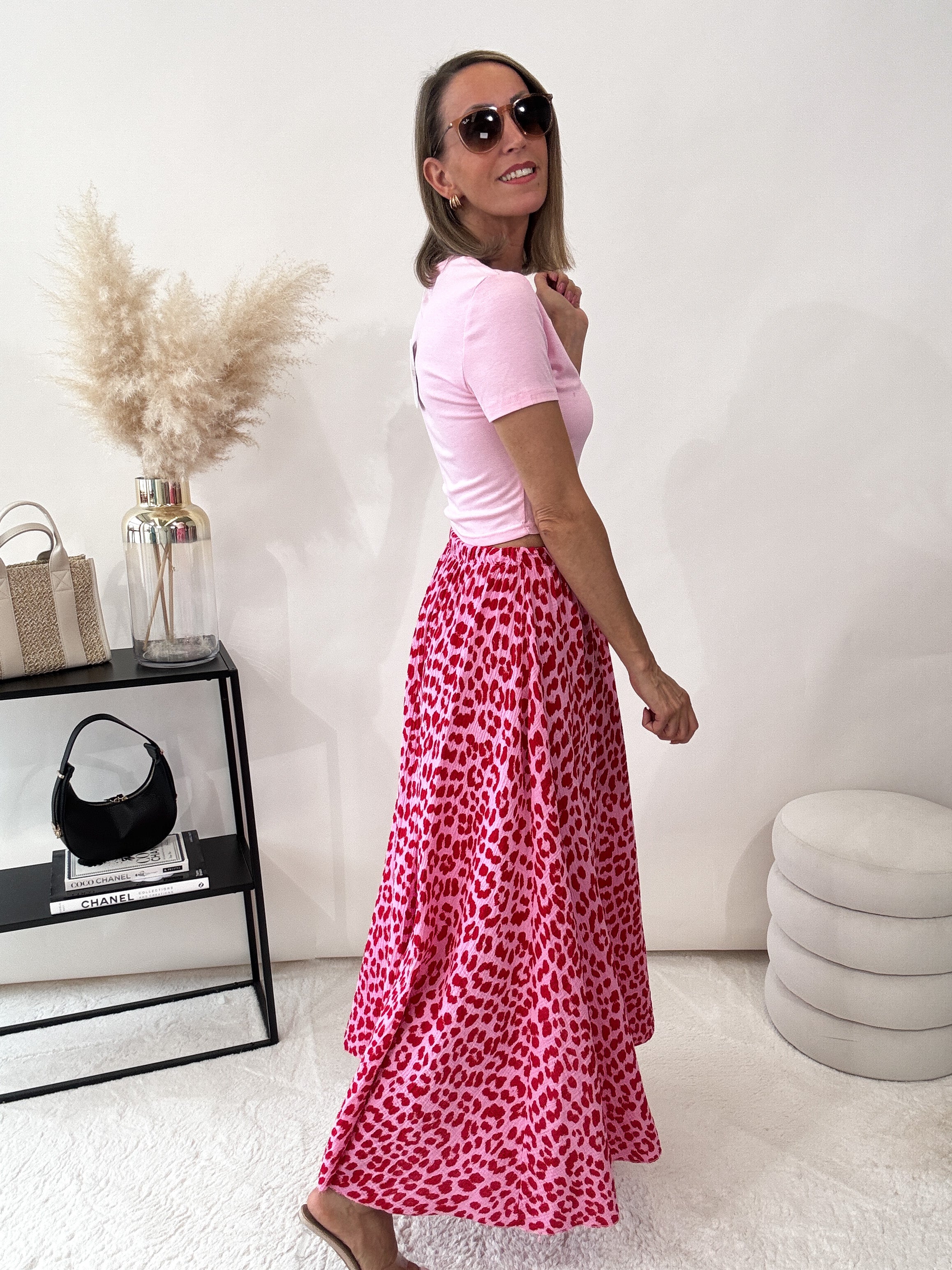 "Waffle Leo Skirt" langer Rock aus Baumwolle (Musselin) - rot/pink