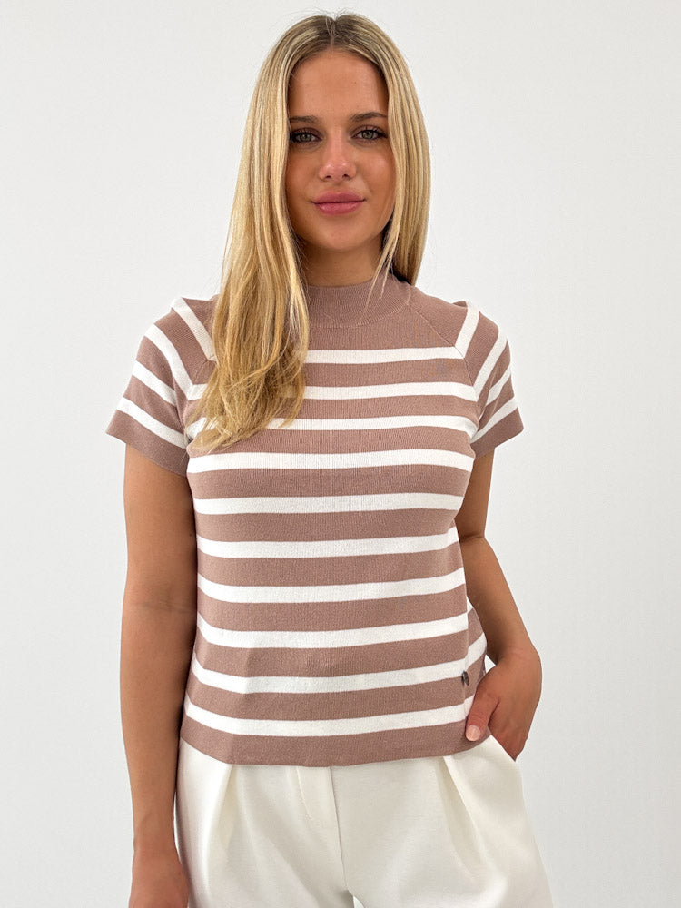 "Ally Stripes" weiches Shirt aus Viscose - mocca/ weiß
