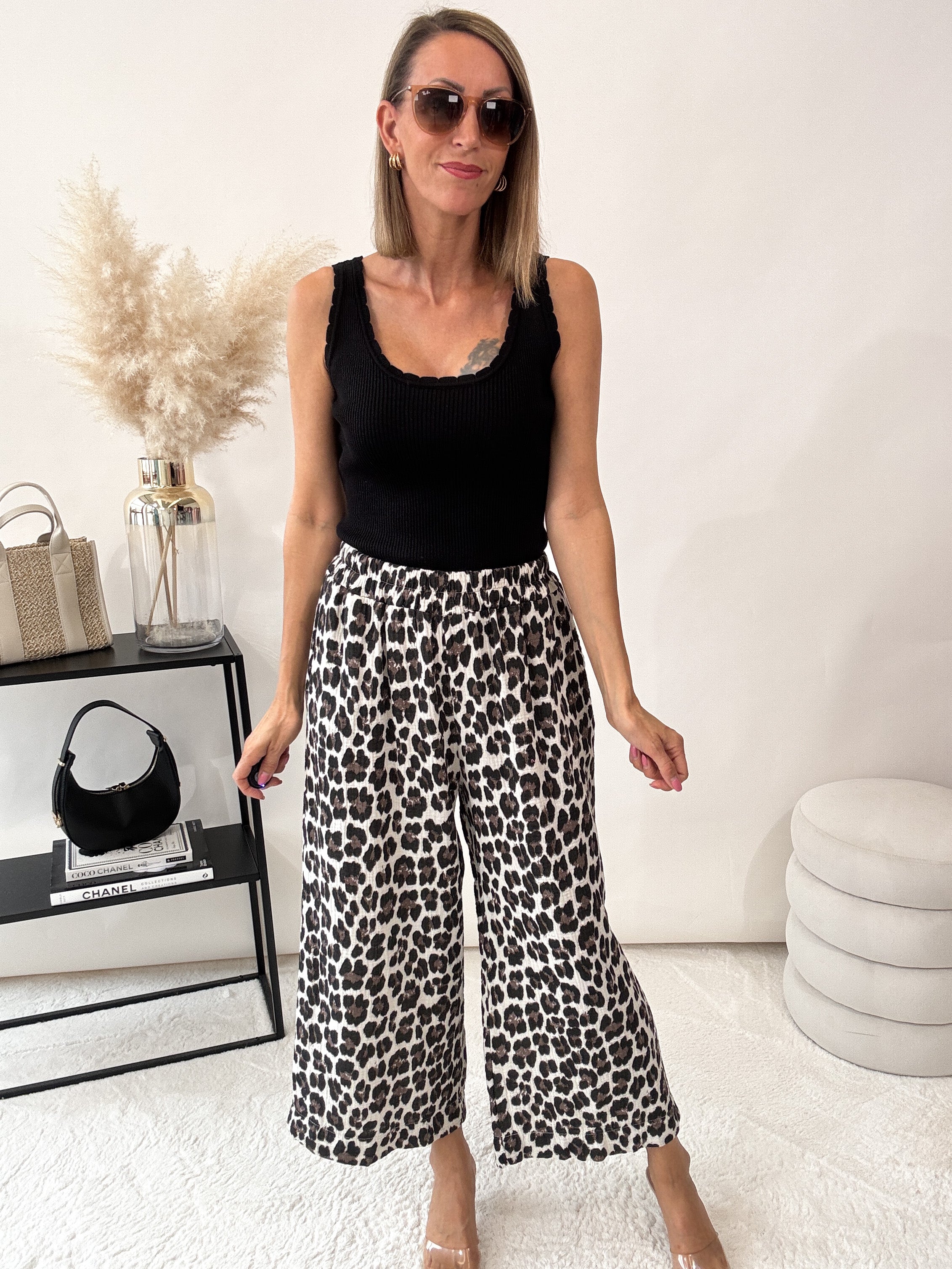 "Waffle Culotte Leo" Hose aus Musselin - weiß