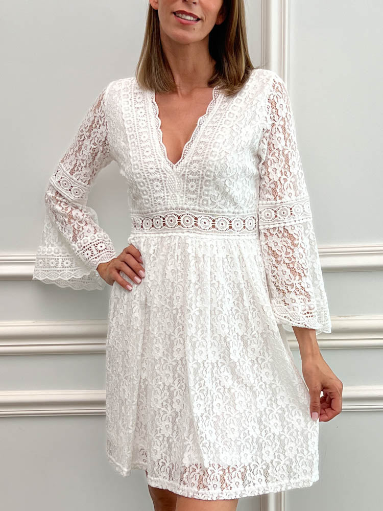 "Glow" weiches Spitzenkleid - weiß