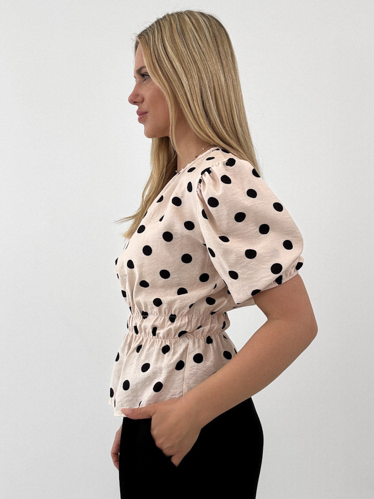 "Dot Darling" süße Bluse aus Viscose - beige/ schwarz