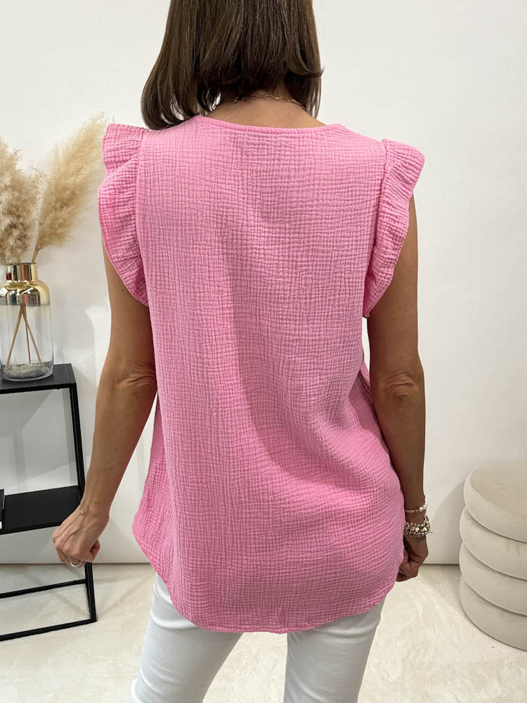 "Waffel" Musselin Top aus Baumwolle -candy rose