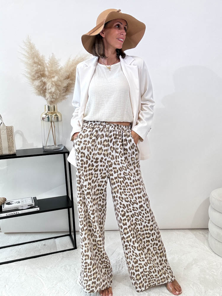 "Musselin Leo Pants" Hose aus Baumwolle - beige/taupe