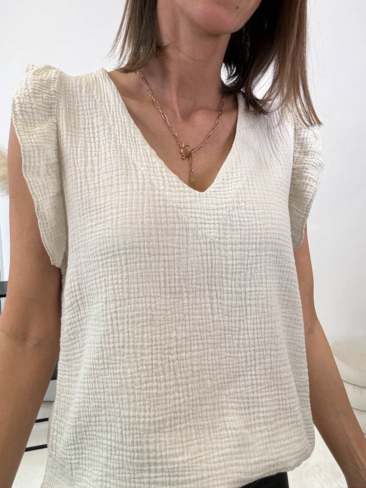"Waffle" Musselin Top aus Baumwolle - beige