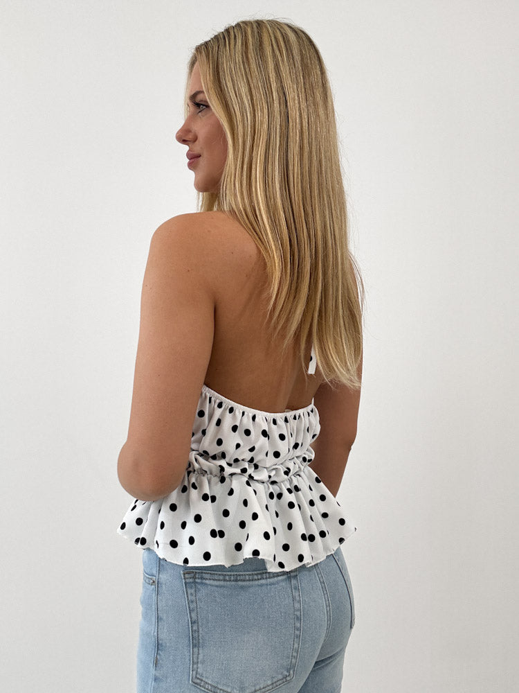 "Dotty Summer" stylisches Neckholder Top - weiß/ schwarz