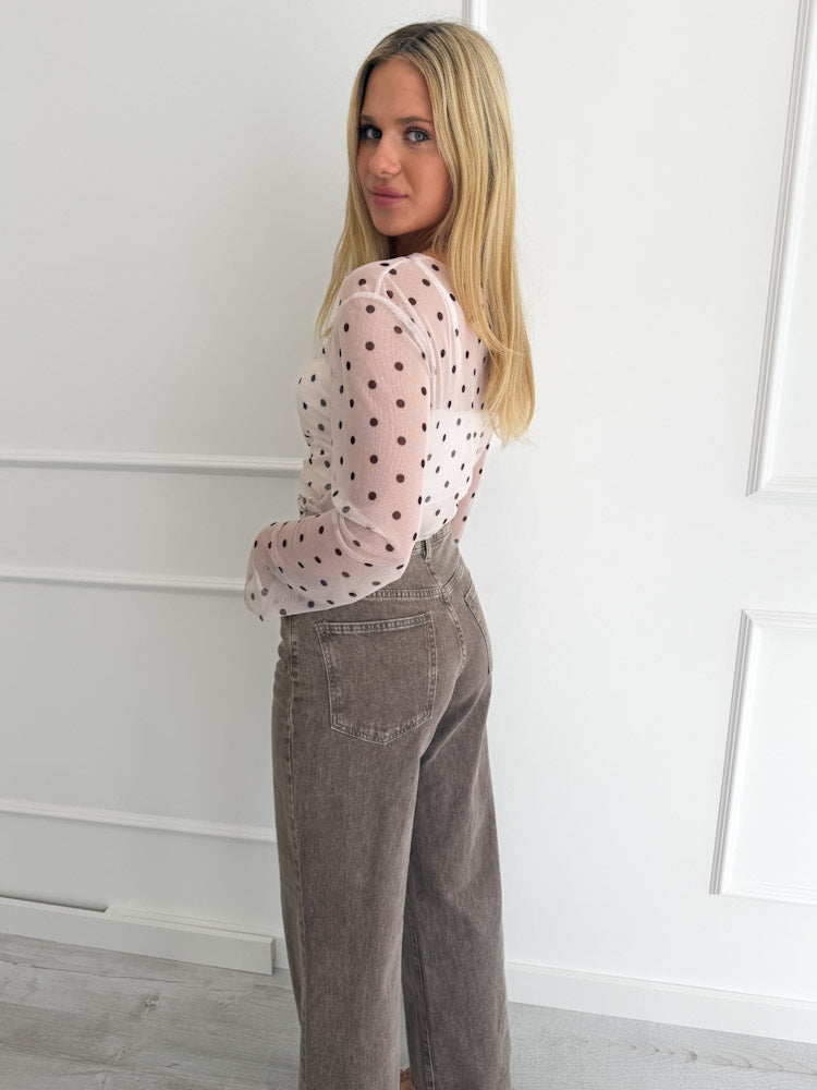 "Sheer Dots" leichtes Longshirt - beige