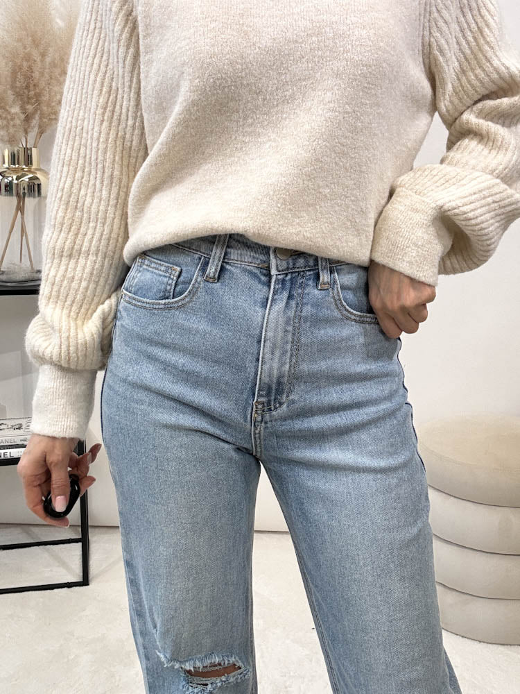 Wide Leg Jeans mit cut out - blau