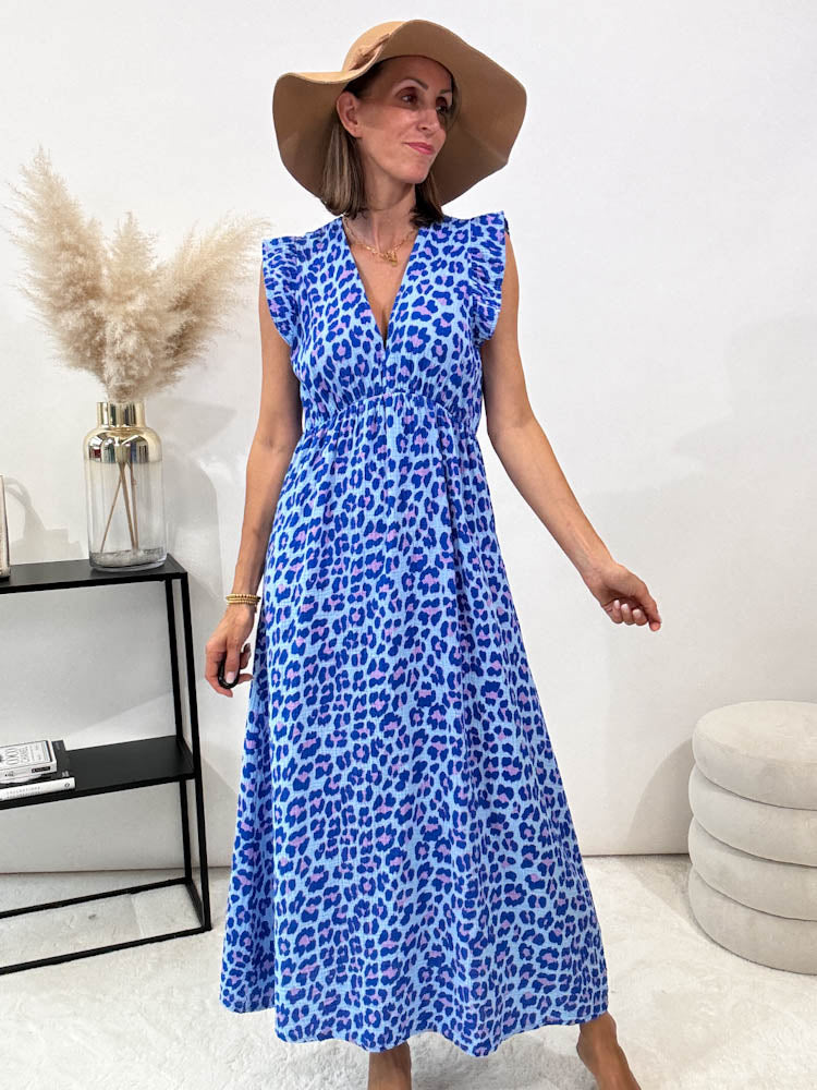 ,,Pianosa"- Leo Maxikleid aus Musselin - blau/rosa