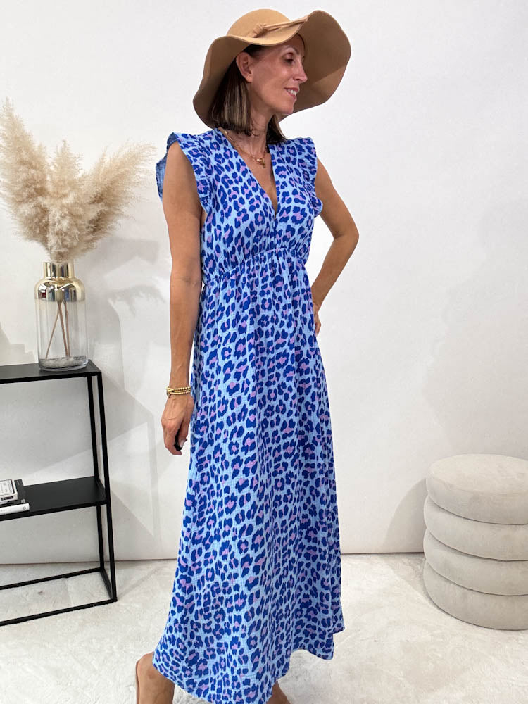 ,,Pianosa"- Leo Maxikleid aus Musselin - blau/rosa