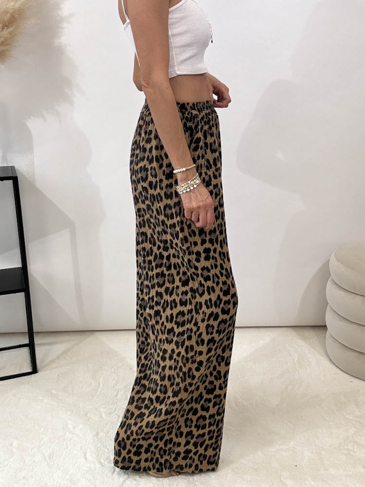 "Musselin Leo Pants" Hose aus Baumwolle - camel