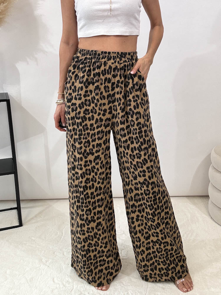 "Musselin Leo Pants" Hose aus Baumwolle - camel