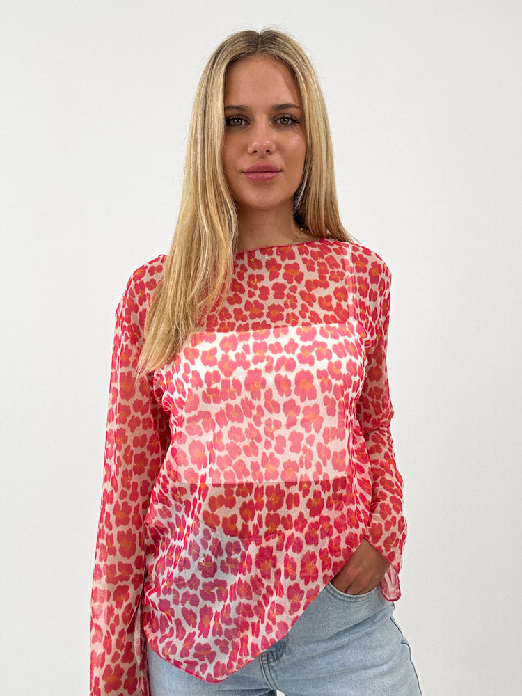 "Sheer Leo" leichtes Mesh Longshirt - pink