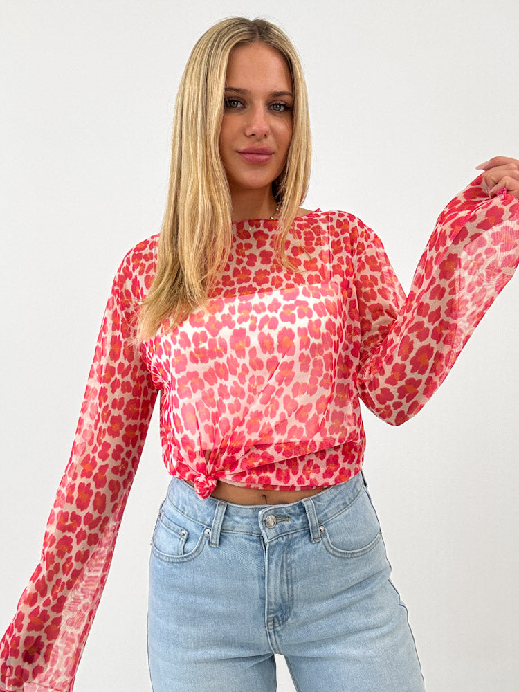 "Sheer Leo" leichtes Mesh Longshirt - pink