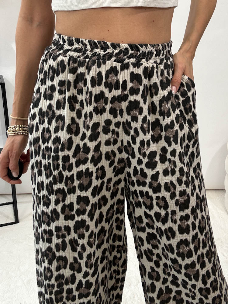 "Musselin Leo Pants" Hose aus Baumwolle - weiß