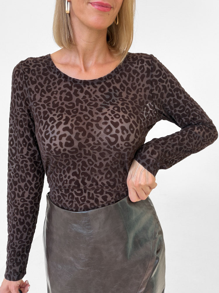 "Wild Velvet" weiches Longshirt mit Leoprint aus Samt - braun