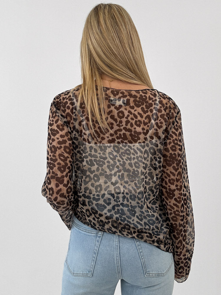 "Sheer Leo" leichtes Mesh Longshirt - beige