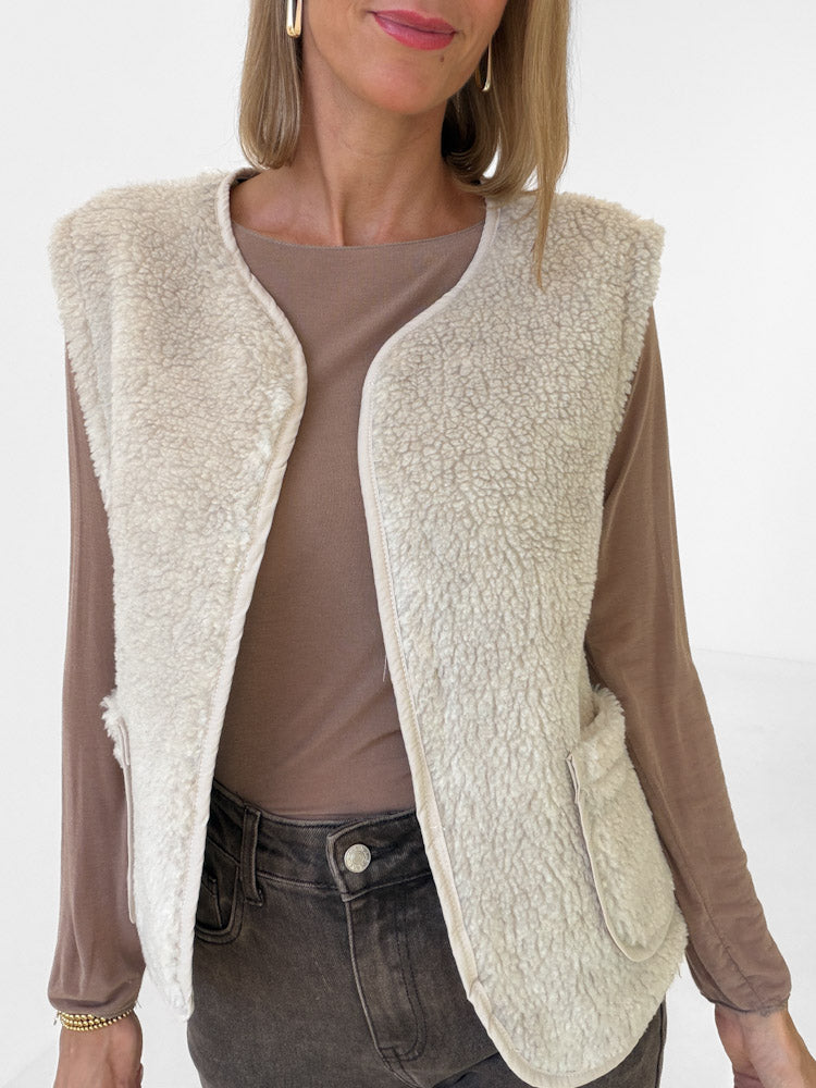 "Nayla Leo" tolle Teddy Wendeweste aus Viscose - beige