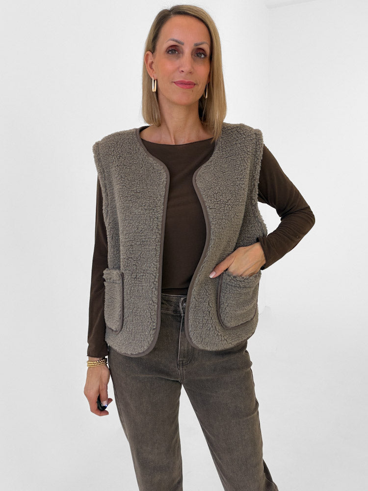"Nayla Leo" tolle Teddy Wendeweste aus Viscose - mocca