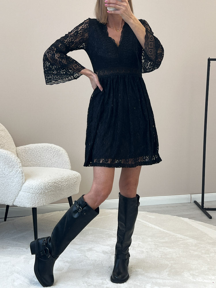 "Glow" weiches Spitzenkleid - schwarz