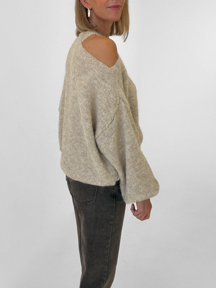 "Lia" weicher Cold-Shoulder Pullover - beige