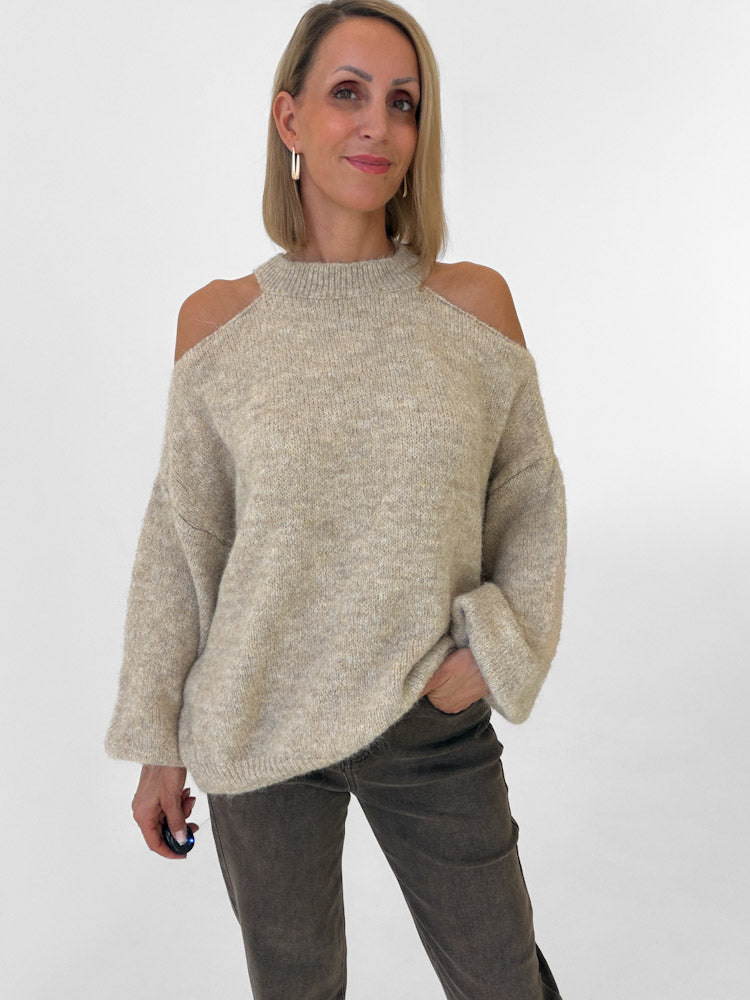 "Lia" weicher Cold-Shoulder Pullover - beige