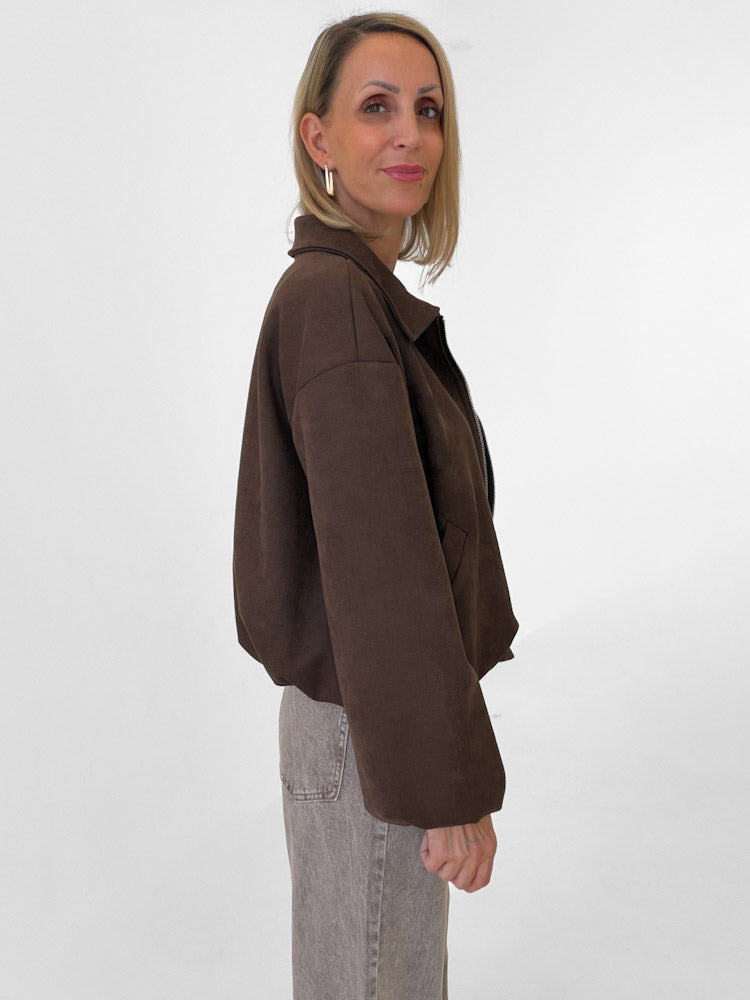 "Mona" weiche Jacke in Velourleder Optik - chocobraun
