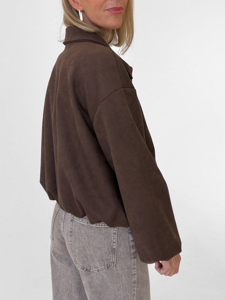 "Mona" weiche Jacke in Velourleder Optik - chocobraun