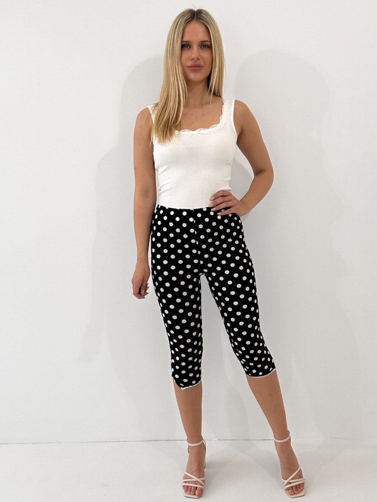 "Polka Chic" weiche Capri Legging aus Viscose - schwarz/ weiß