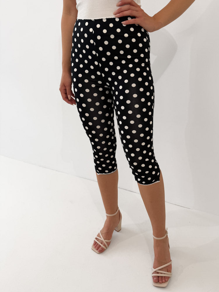 "Polka Chic" weiche Capri Legging aus Viscose - schwarz/ weiß