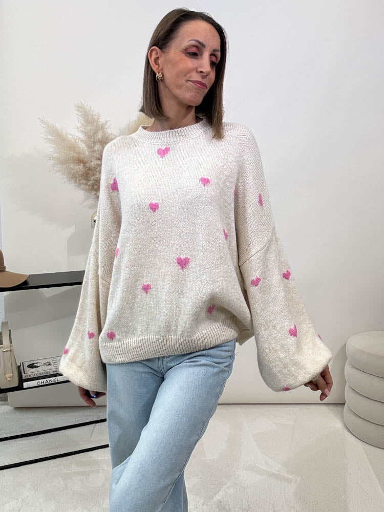 "Pinky Hearts" Pullover - beige