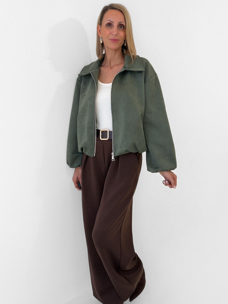 "Mona" weiche Jacke in Velourleder Optik - khaki