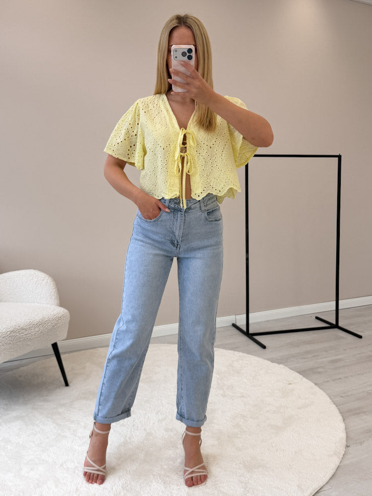 "Boho Bow" Bluse mit Schleifen - hellgelb