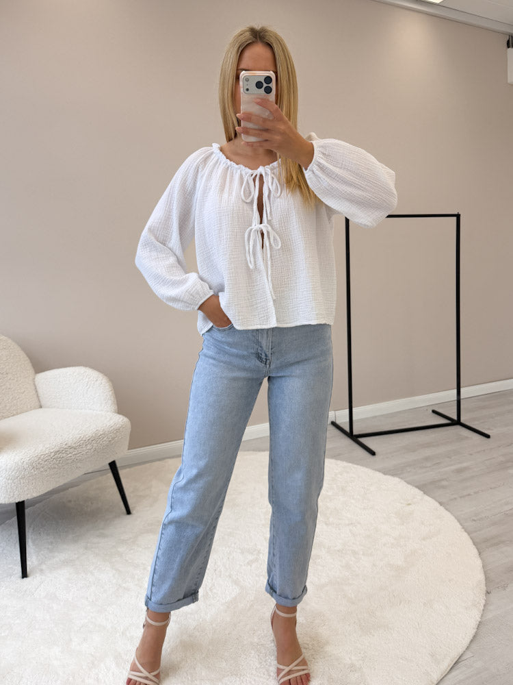 "Sweet Bow" Musselin Cardigan mit Schleifen - weiß
