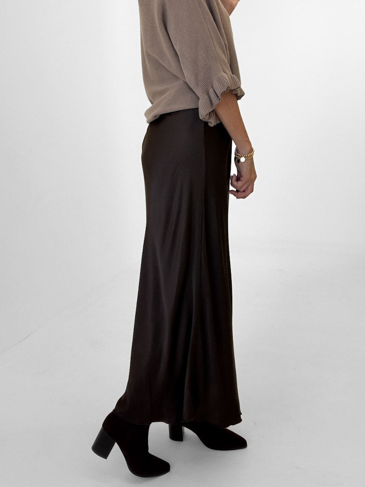 "Silky Maxi" stylischer Rock aus Viscose - chocobraun