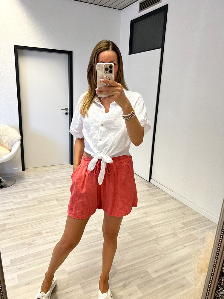 "Musselin" kurze Bluse aus Baumwolle - weiß