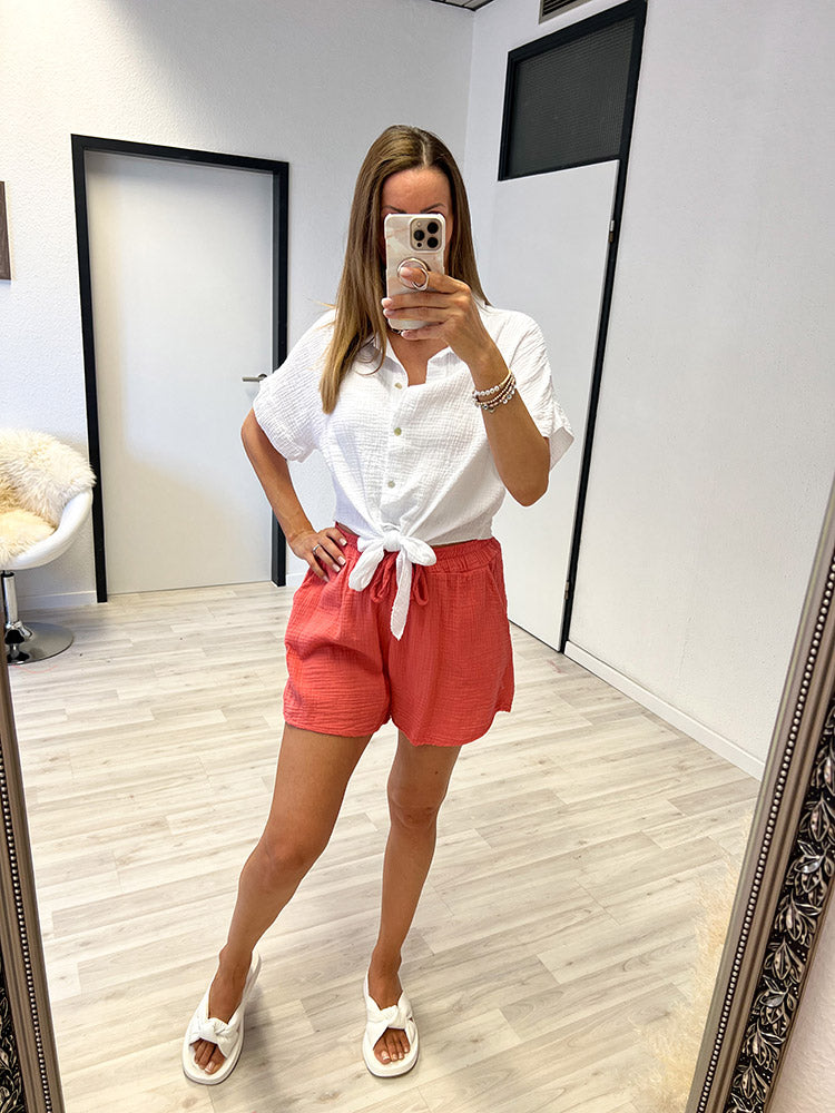 "Musselin" kurze Bluse aus Baumwolle - weiß