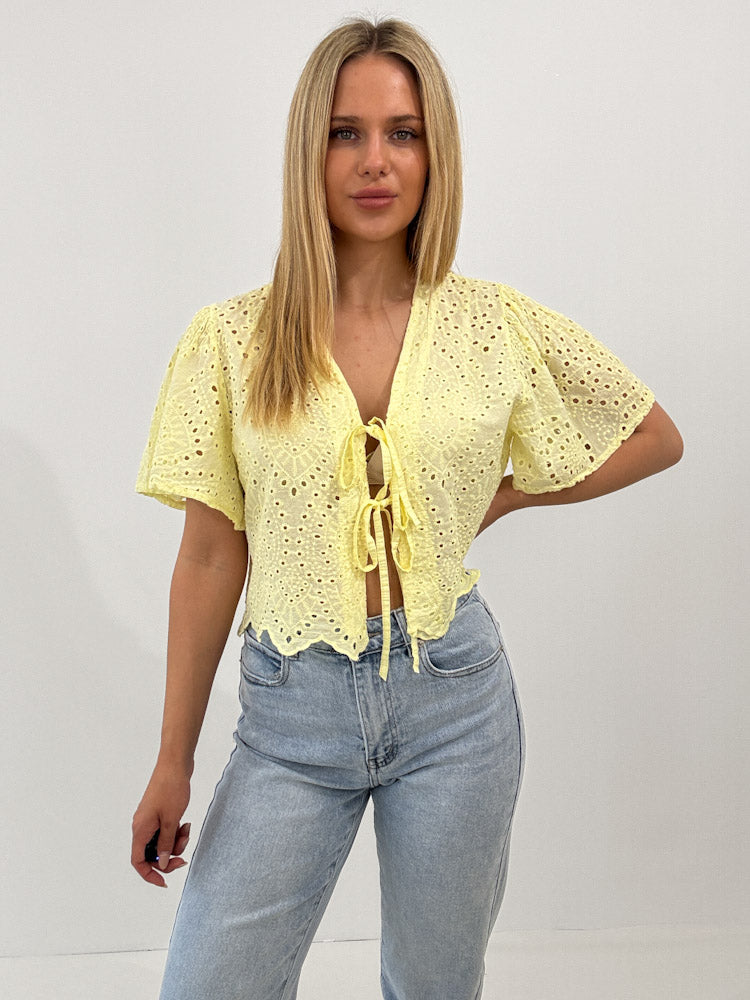 "Boho Bow" Bluse mit Schleifen - hellgelb
