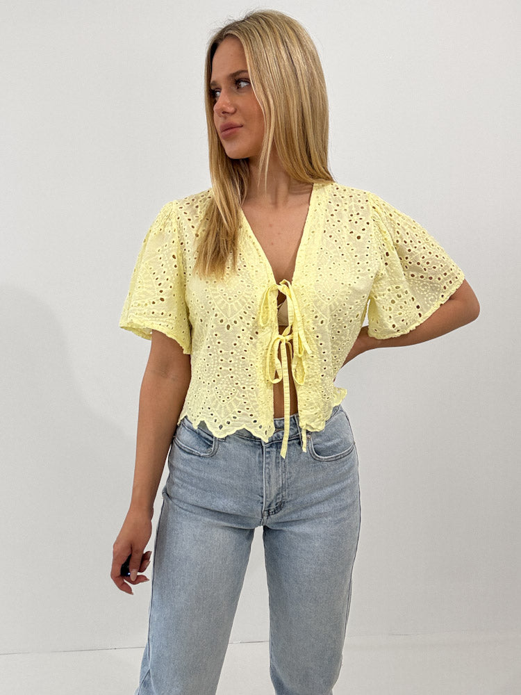 "Boho Bow" Bluse mit Schleifen - hellgelb