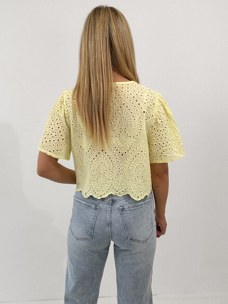 "Boho Bow" Bluse mit Schleifen - hellgelb