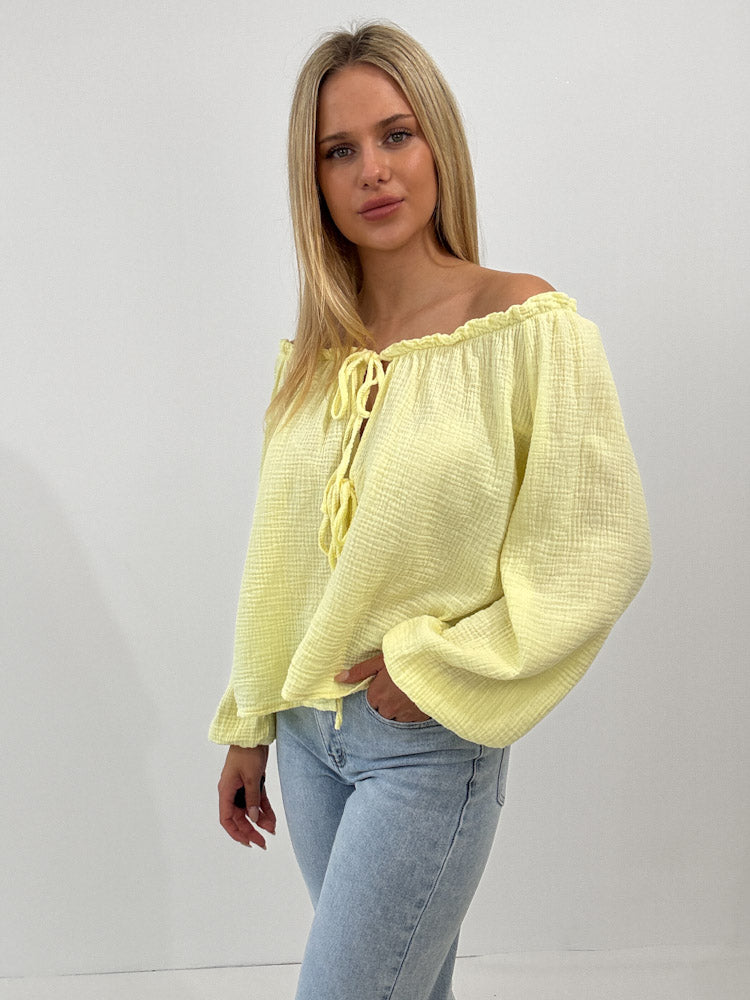 "Sweet Bow" Musselin Cardigan mit Schleifen - hellgelb