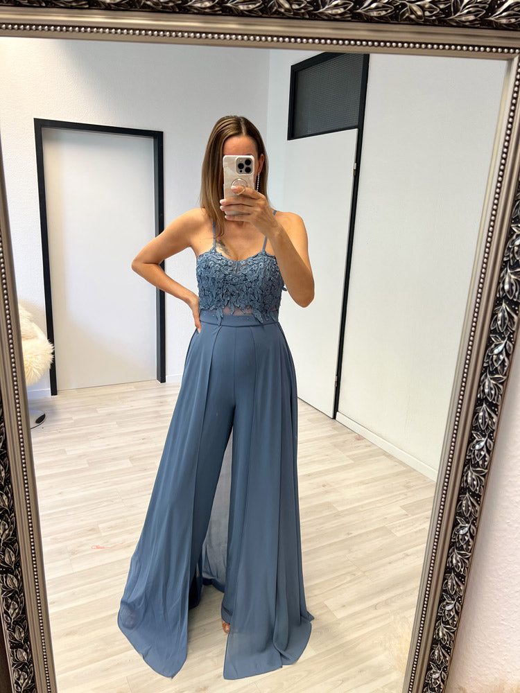 Langes elegantes Hosenkleid - blau