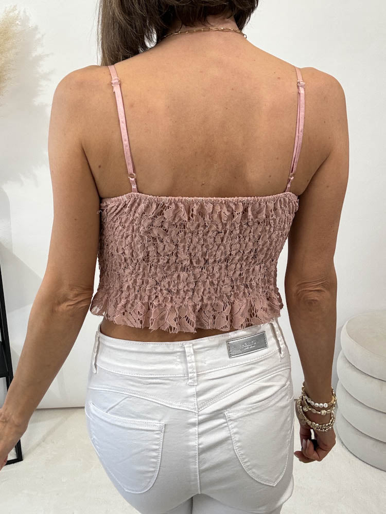 "Leah" Crop Top Lace - altrosa