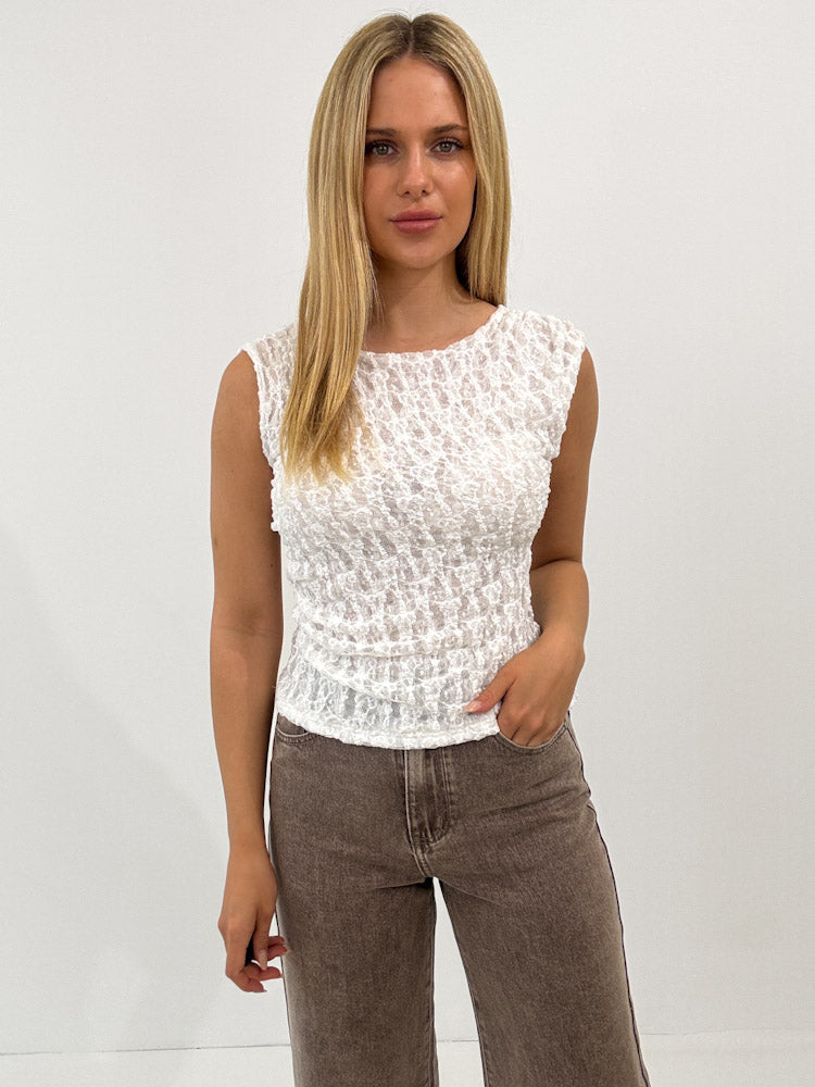 "Sweet Lace" weiches Top mit seitlicher Raffung - weiß