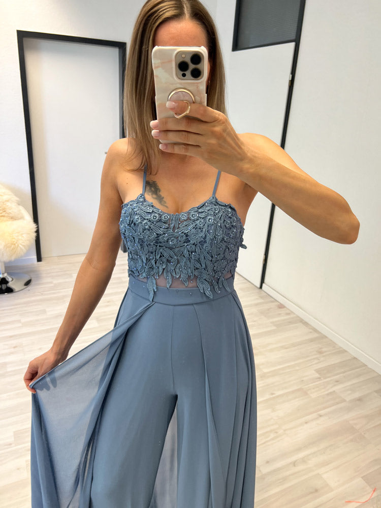 Langes elegantes Hosenkleid - blau