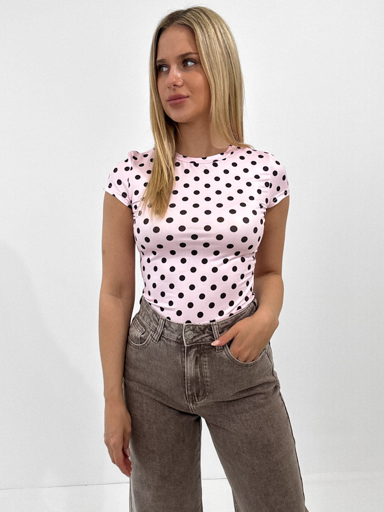 "Classic Dots" stylisches Shirt aus Viscose - rosa/ braun