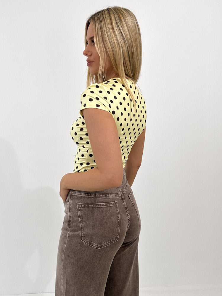 "Classic Dots" stylisches Shirt aus Viscose - gelb/ braun