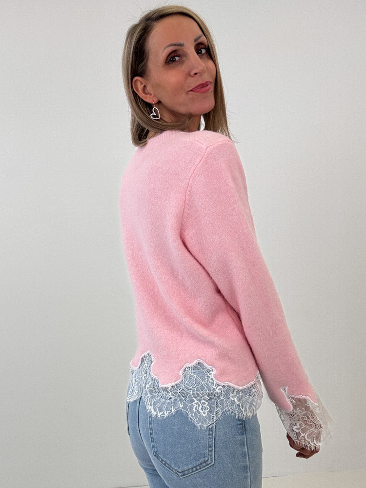 "Cesena Lace" süßer Pullover mit Spitzendetaills aus Viscose - rosa