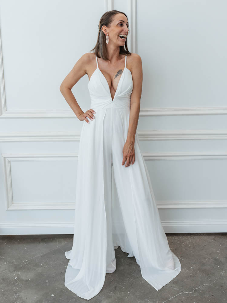 Langes elegantes Hosenkleid - weiss