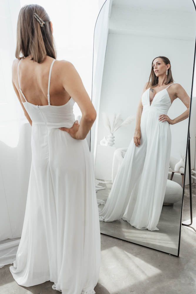 Langes elegantes Hosenkleid - weiss